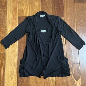 Andria Lieu Black Twinset= tank + cardigan with ruffle details